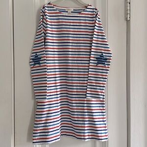 NWT Crewcuts Red White Blue Striped Long Sleeve Shirt Dress Size M (8-9)